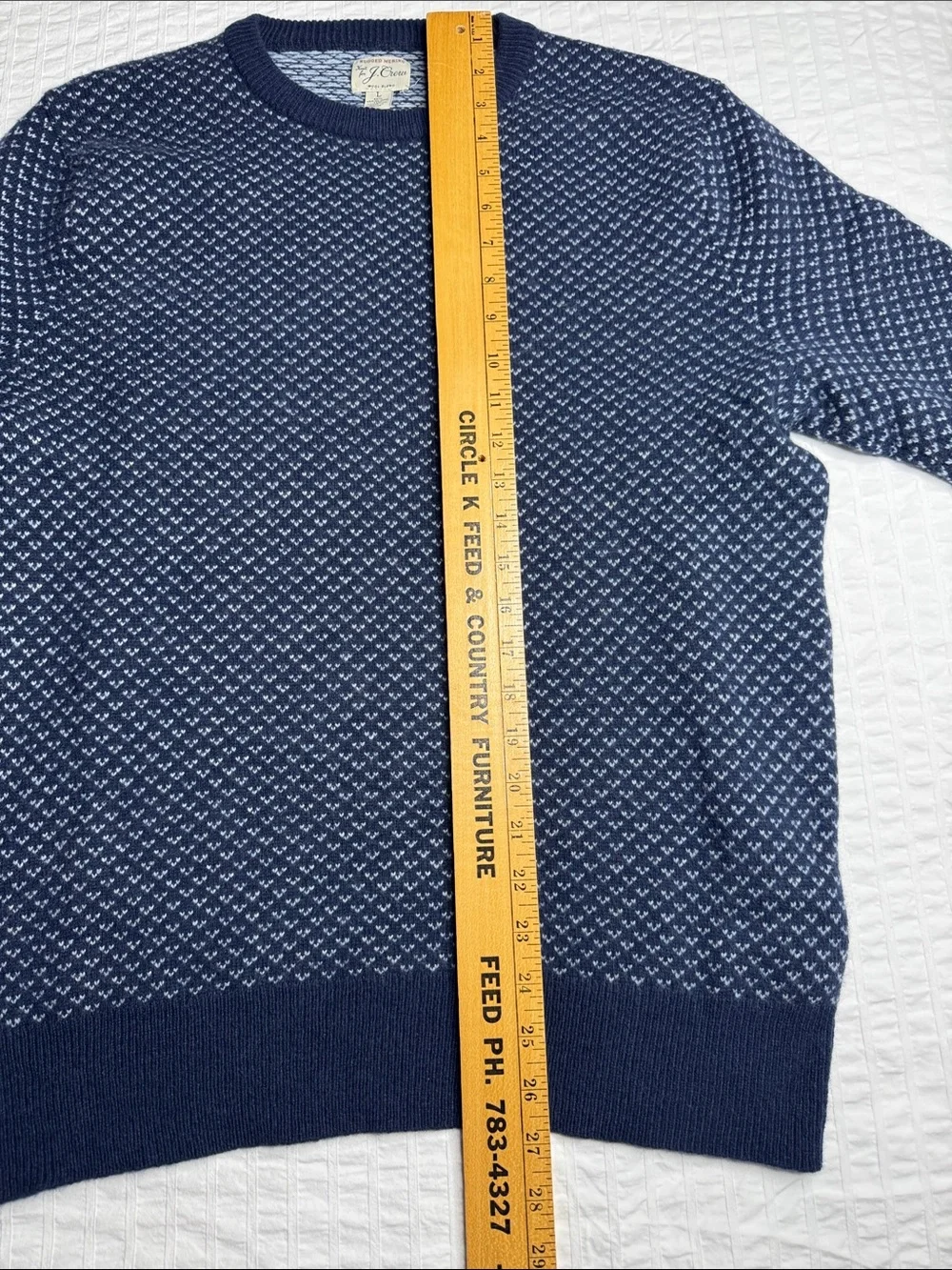 J.Crew Rugged Merino Wool Men's Size L Navy Patterned Crewneck Sweater